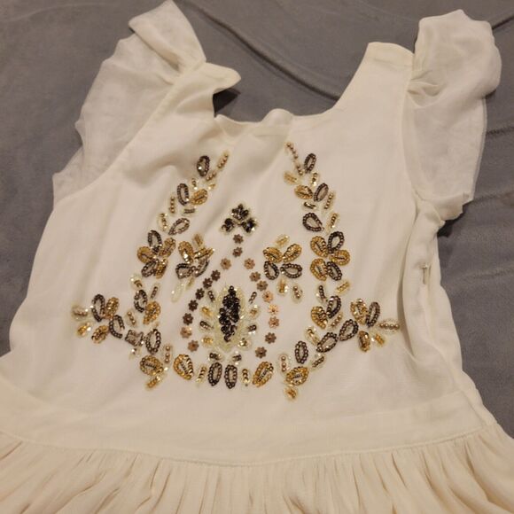 Mia Joy Girls Ivory Maxi Dress With Gold Embellished Bodice Flutter Sleeves & Fl - Picture 6 of 16